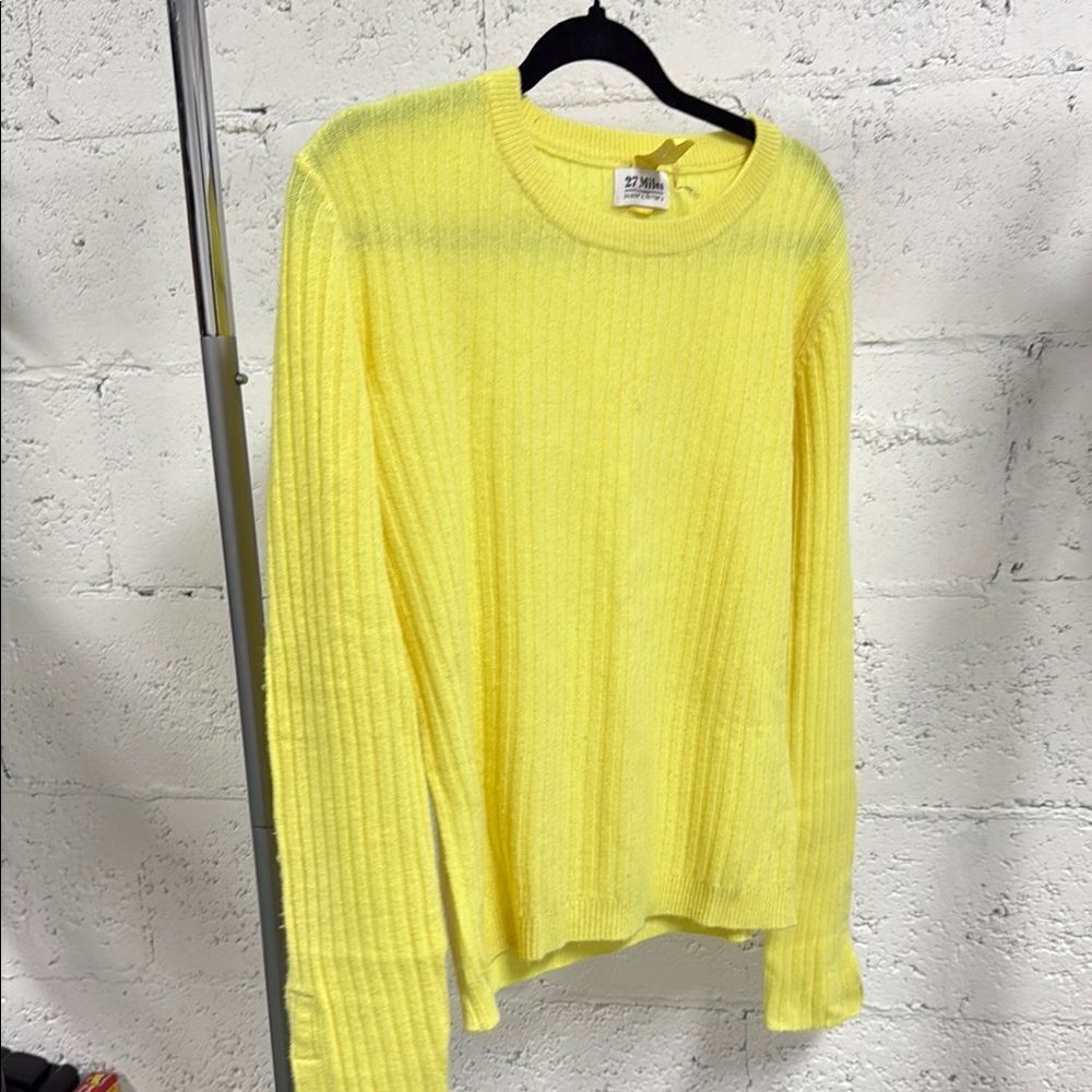 Yellow Ribbed Sweater 27 Miles Cashmere Sweater Size Large Like New Long Sleeve